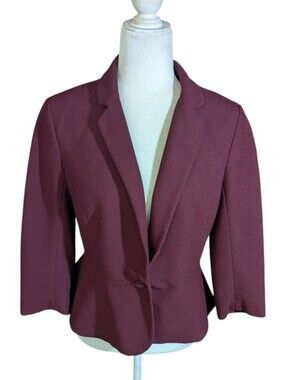 Loft Burgundy Merlot Wine Cropped Peplum Career Knit Jacket Sz 6